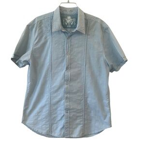 Vintage Looking Light Blue Guess Casual Button Down Shirt XXL Cuban Bowling